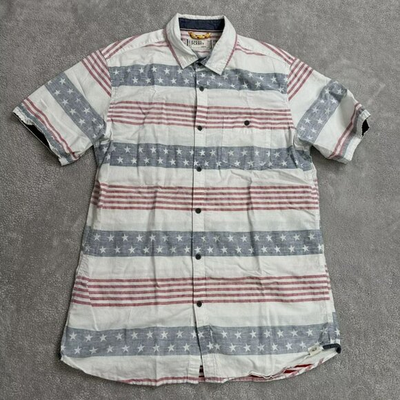 Free Planet Men's Stars Stripes Patriotic Short Sleeve Button Shirt - Picture 1 of 4